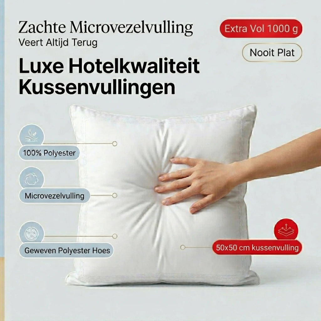Binnenkussen 50x50 cm, microvezel vulling 1000 g, wit polyester, Urbane Hide