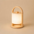 River lichtbruine houten oplaadbare lamp, snoerloos en dimbaar, Ø18 x 27 cm