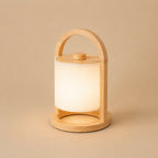 River lichtbruine houten oplaadbare lamp, snoerloos en dimbaar, Ø18 x 27 cm