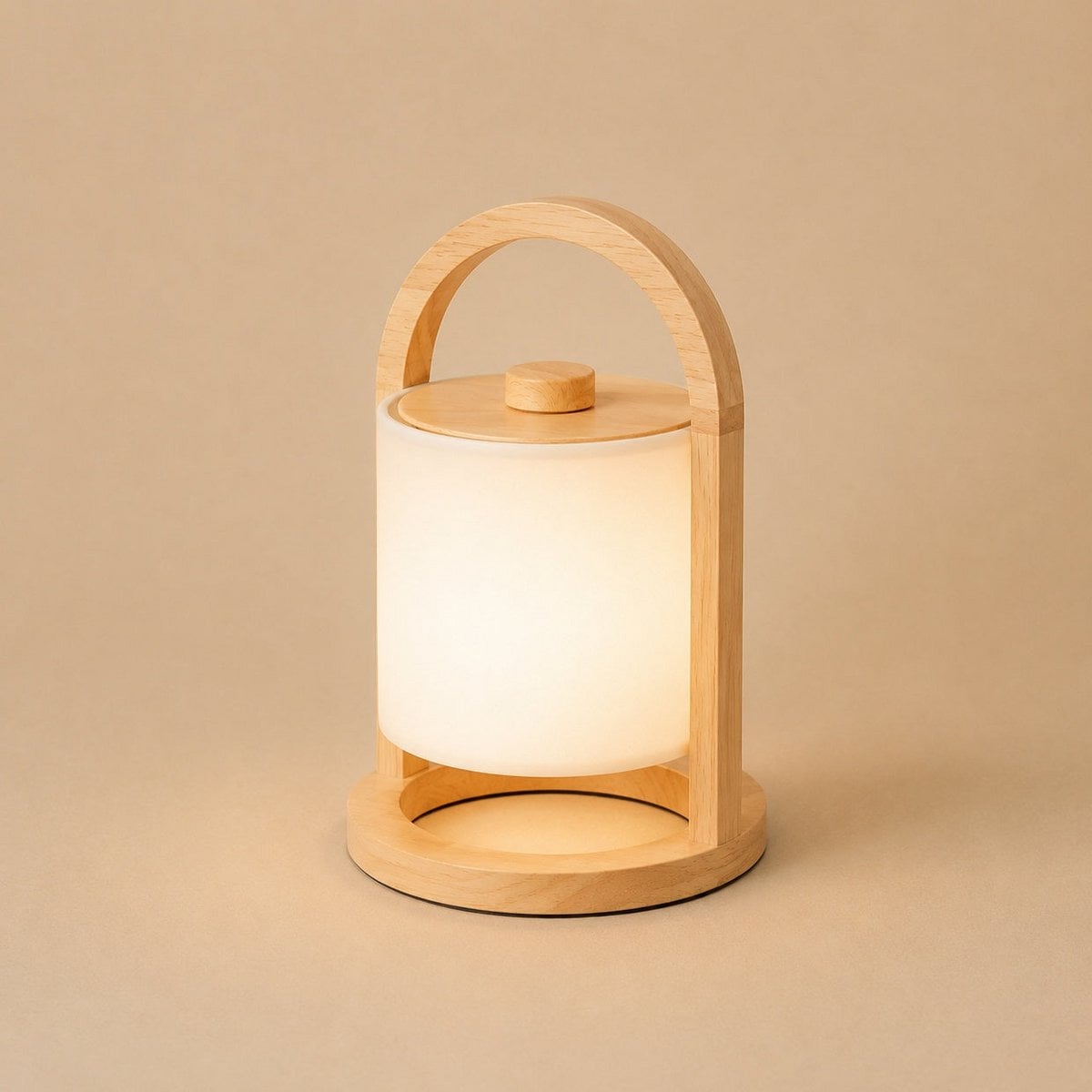 River lichtbruine houten oplaadbare lamp, snoerloos en dimbaar, Ø18 x 27 cm