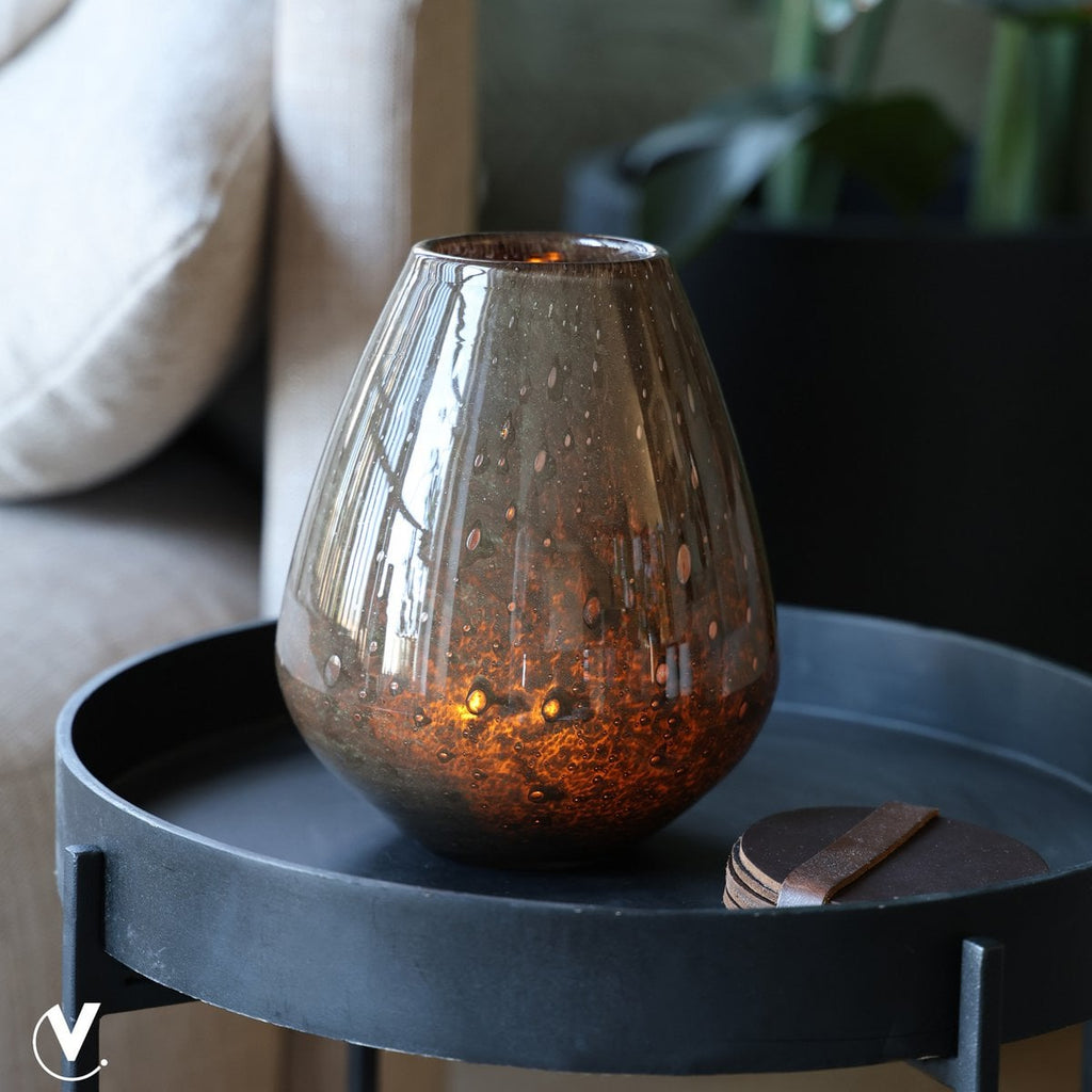 Tasman Elite vaas S, H20 cm Ø18 cm, donkerbruin glas met luchtbellen, Vase The World