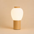 Lot lichtbruine houten tafellamp met snoer, Ø15 x 26 cm