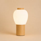 Lot lichtbruine houten tafellamp met snoer, Ø15 x 26 cm