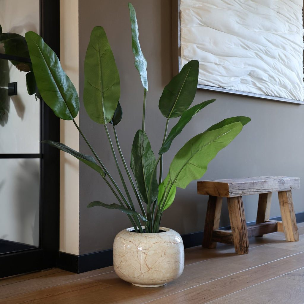 Plantenpot Phuket Glossy Beige Marble, Met Uitneembare Binnenpot, Ø34,5 x H26
