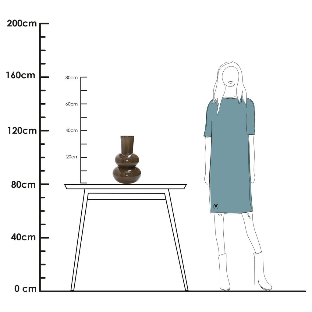 Lindi Elite vaas Ø22 cm, donkerbruin glas met luchtbellen, Vase The World