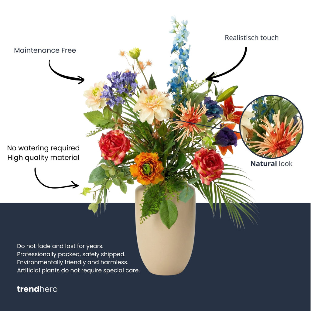 Artificial Flower Bouquet - Colorful Bloom Deluxe - Real Touch - 18 Stems - ↑ 70 Cm