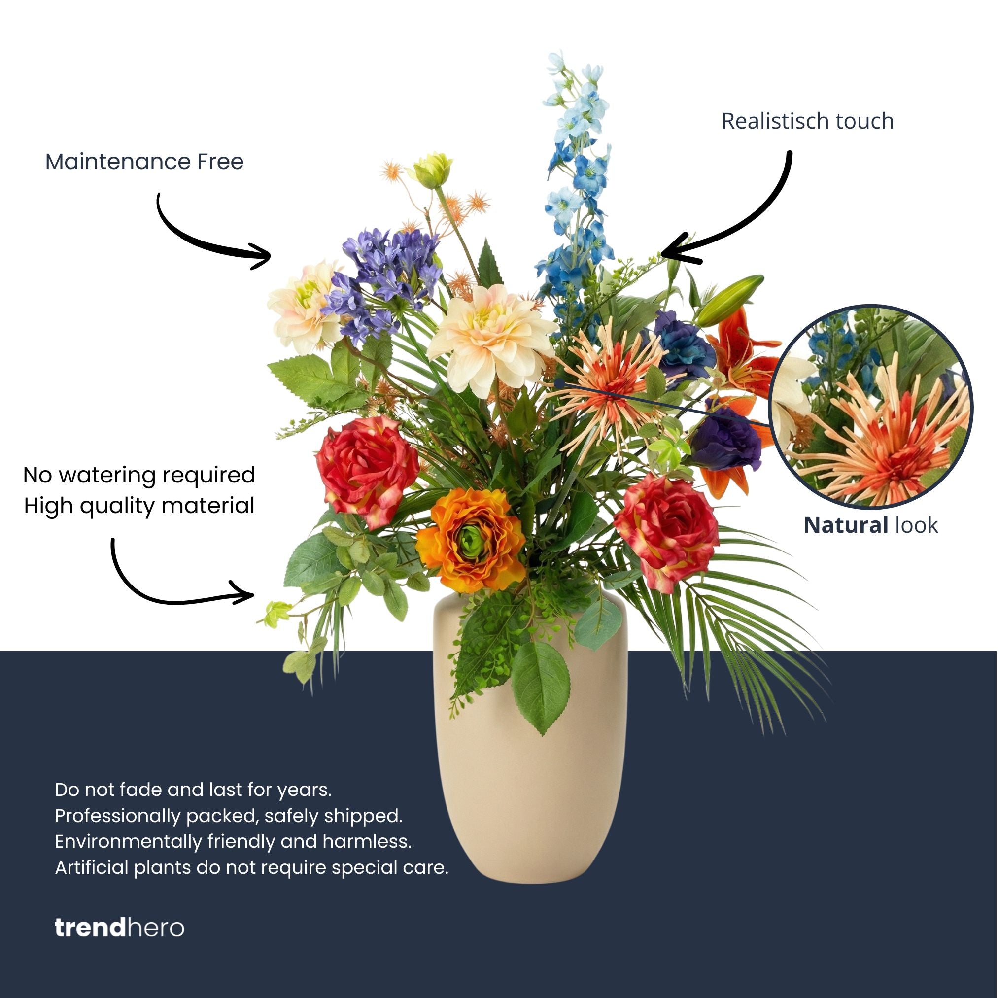 Artificial Flower Bouquet - Colorful Bloom Deluxe - Real Touch - 18 Stems - ↑ 70 Cm