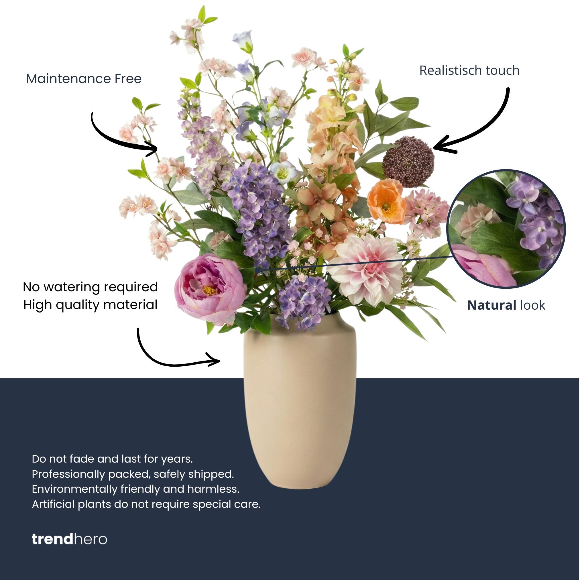 Artificial Flower Bouquet - Pastel Meadow Deluxe - Real Touch - 15 Stems - ↑ 100 Cm