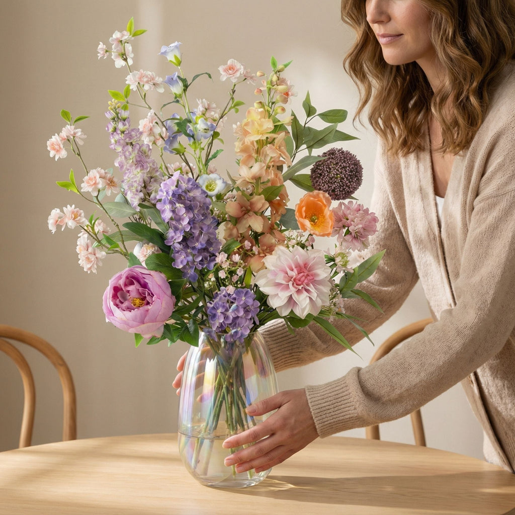 Artificial Flower Bouquet - Pastel Meadow Deluxe - Real Touch - 15 Stems - ↑ 100 Cm