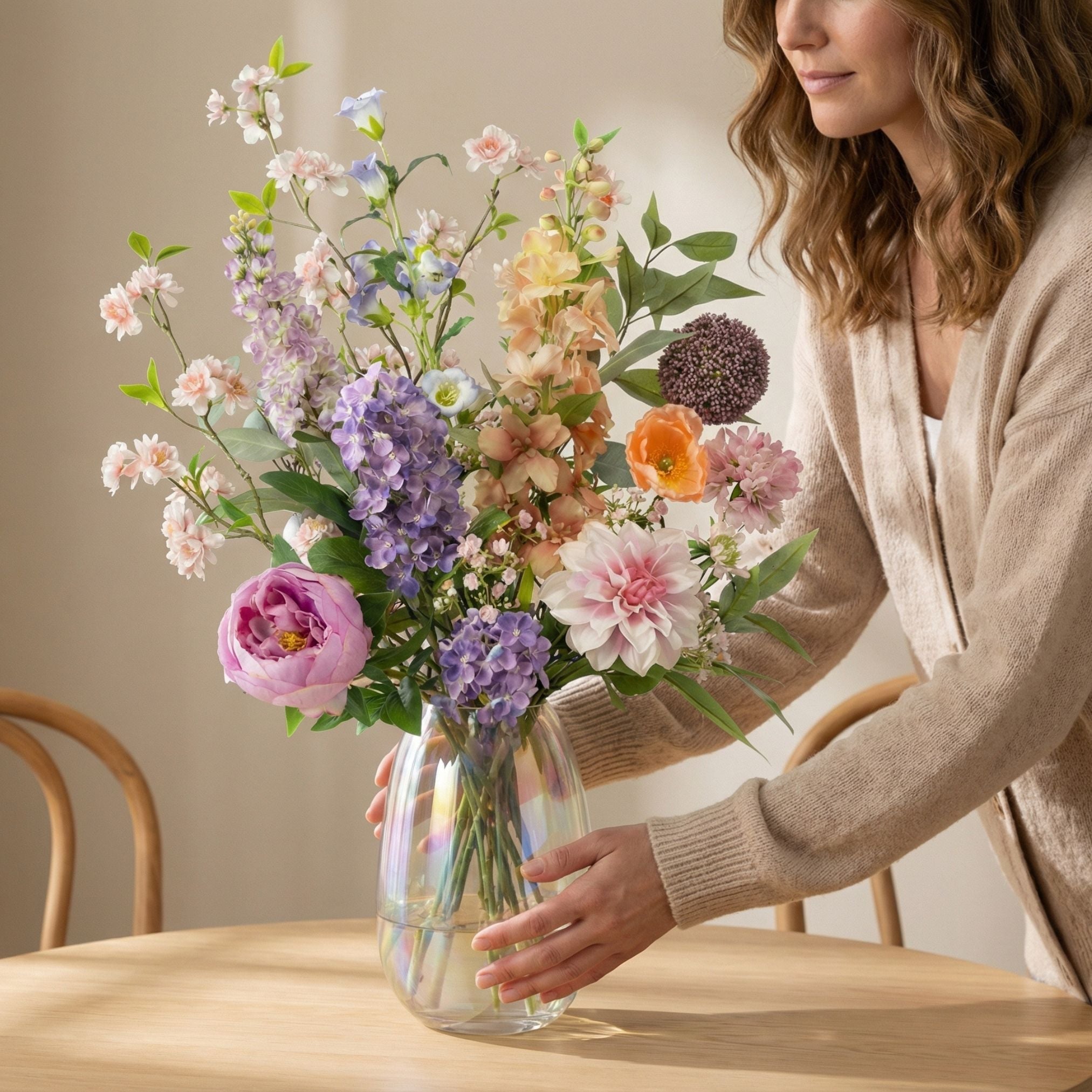 Artificial Flower Bouquet - Pastel Meadow Deluxe - Real Touch - 15 Stems - ↑ 100 Cm