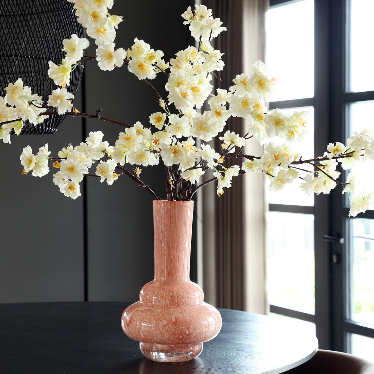 Bolombo Elite vaas, roze mondgeblazen glas met luchtbellen, Vase The World