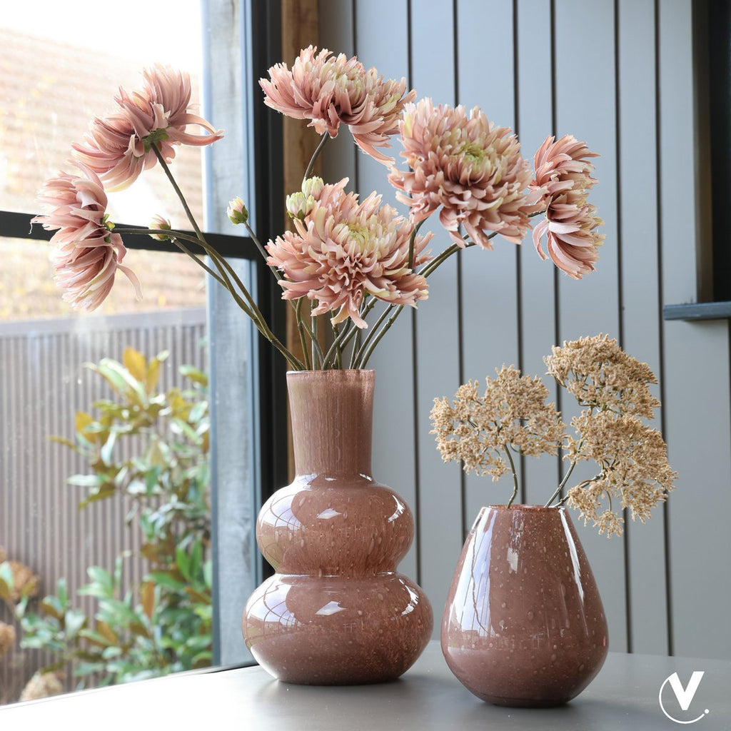 Lindi Elite vaas Ø22 cm, bruin glas met luchtbellen, Vase The World