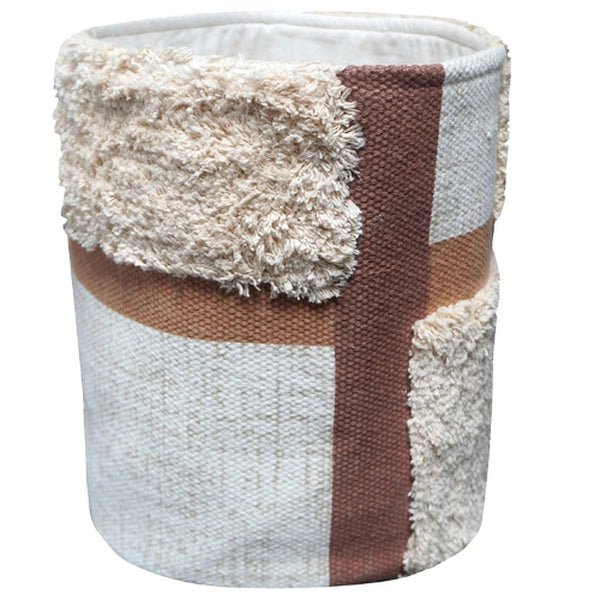 Urbane Hide TextureGrid opbergmand katoen, beige en bruin, Ø25 x 30 cm