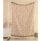 Floravia plaid 130x180 cm, blockprint bloemen en geometrisch patroon met franjes, Urbane Hide
