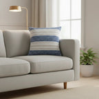 Bohara kussenhoes, blauw wit boho patroon, 45x45 cm of 50x50 cm, Urbane Hide