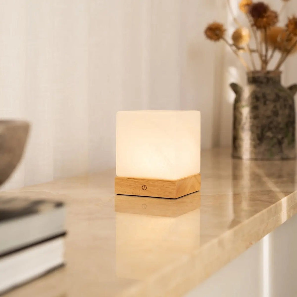 Yce Draadloze Houten Tafellamp Lichtbruin, Dimbaar, USB C