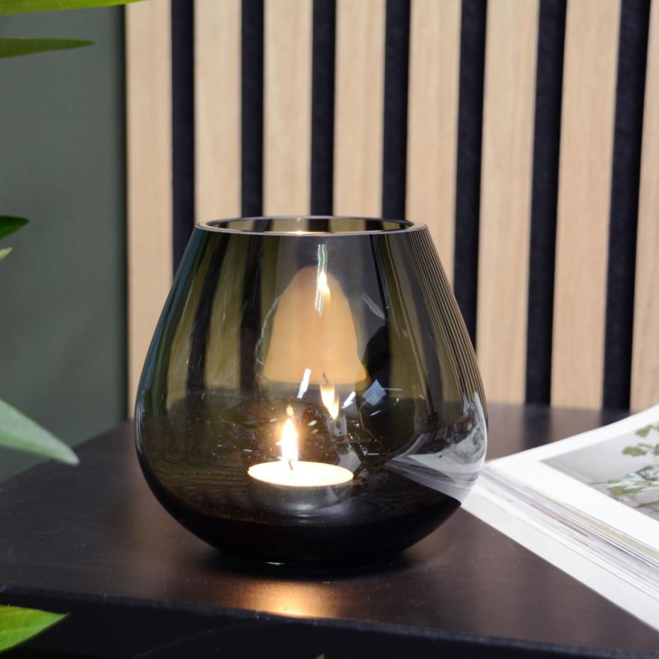 Vase The World waxinelichthouder Tasman XS grey, glas, set van 2, Ø12,5 x 11,5 cm