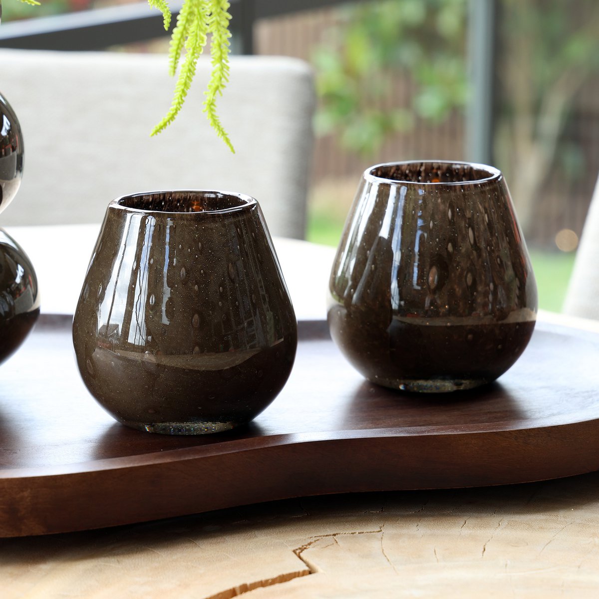 Vase The World waxinelichthouder Tasman Elite XS dark brown, glas, set van 2, Ø12,5 x 11,5 cm