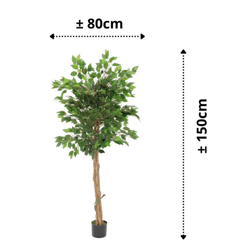 Kunst Ficus 150 cm, Groen (Ficus Benjamina)