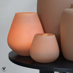 Vase The World waxinelichthouder Tasman XS matte sand, glas, set van 2, Ø12,5 x 11,5 cm
