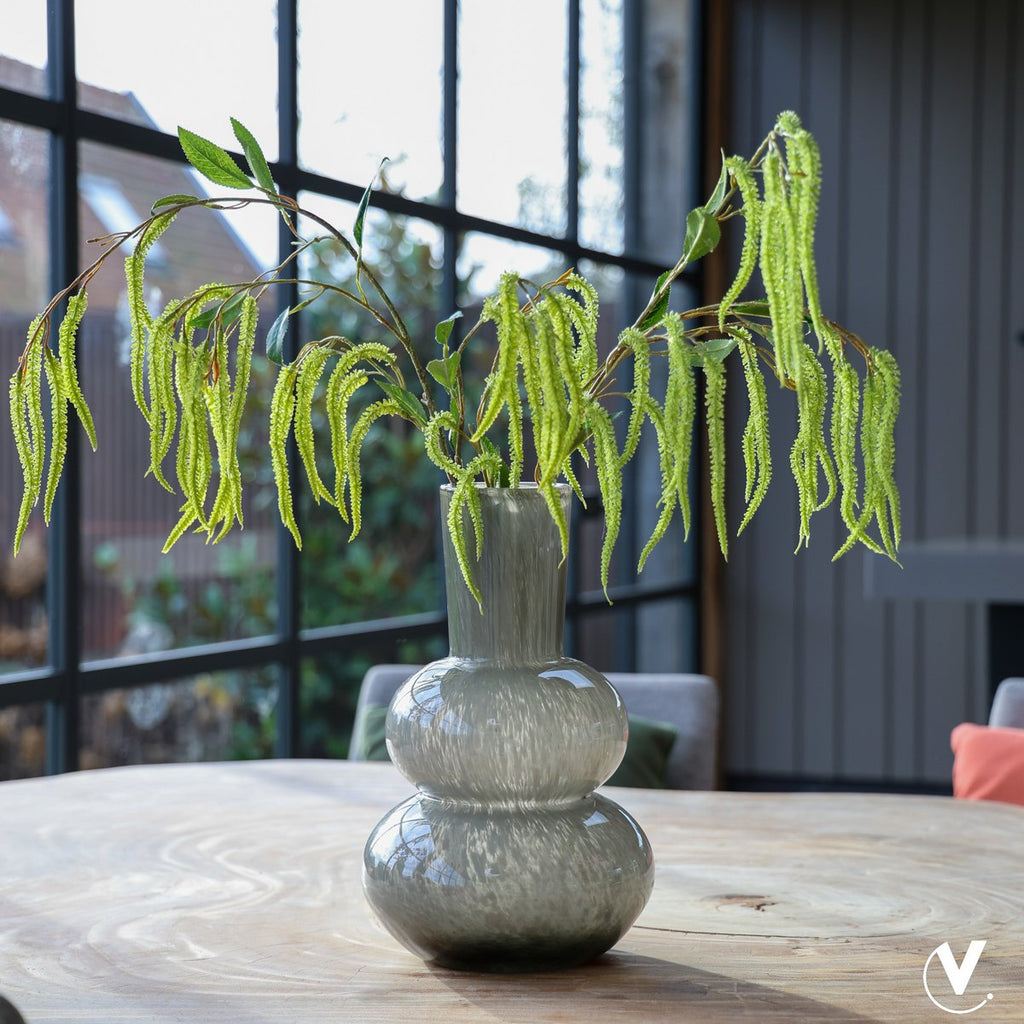 Lindi Elite vaas Ø22 cm, grijs glas met luchtbellen, Vase The World