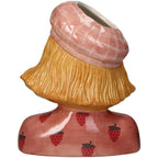 Strawberry Girl Vase - Pink Earthenware Pot - 24 Cm High - Handcrafted Ceramic - Lady Vase